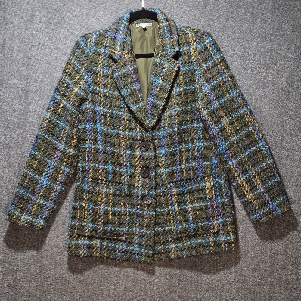 Habitat Clothes To Live In Women's Confetti Plaid Cozy Blazer Avocado Sz XS Wool